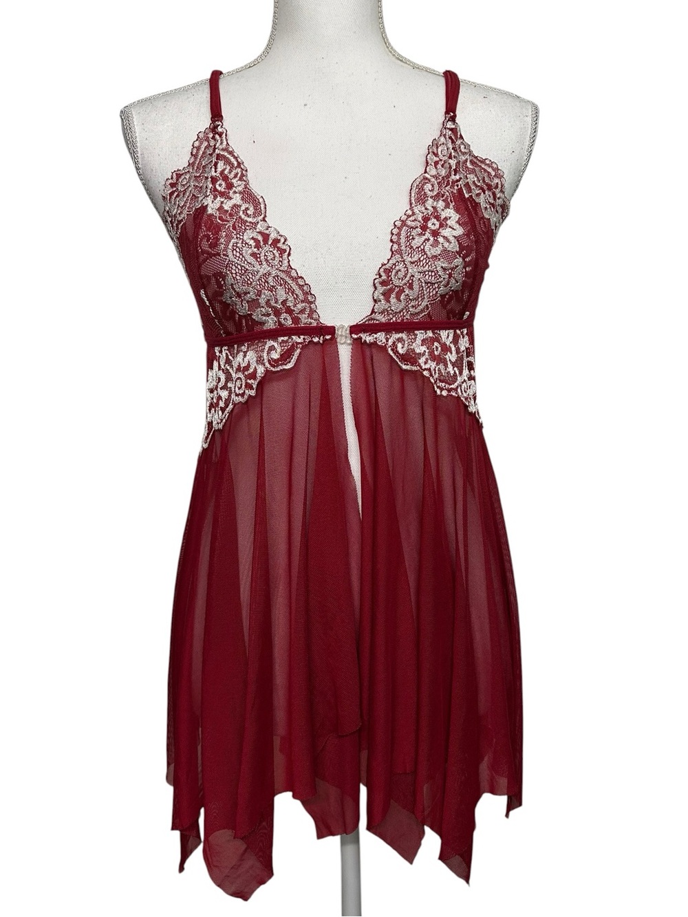 KLOER / Red Sheer Baby Doll White Lace Detail / Medium (Estimated) / Fairy Goth